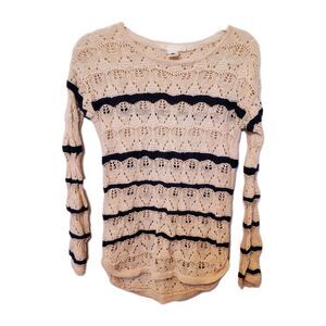 LABEL OF GRADED GOODS Blue Beige Crochet Sweater Boho Festival Hippie Top Sm H&M